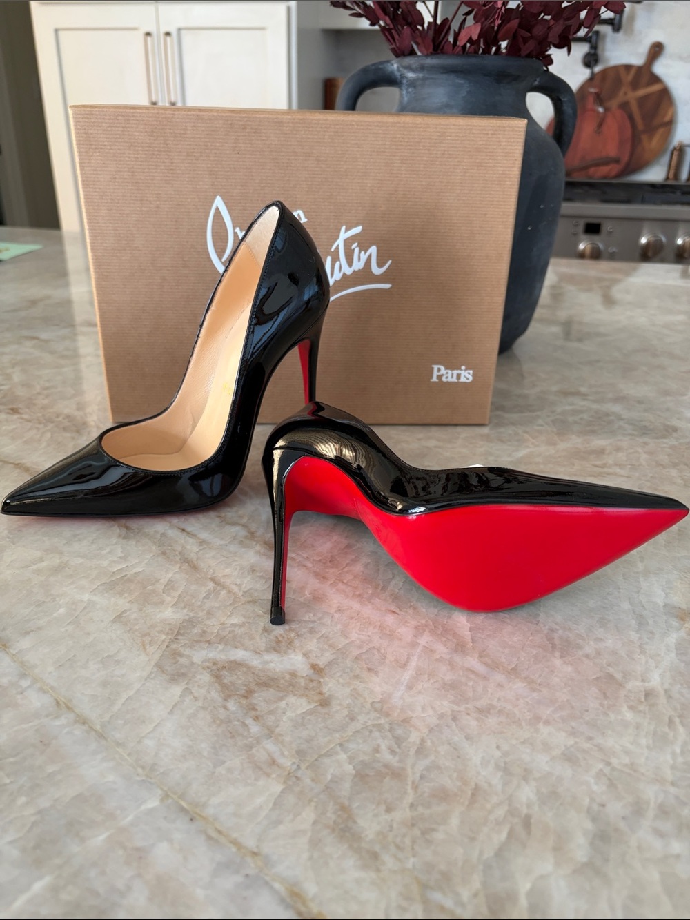 Christian Louboutin Women's Black Patent Leather So Kate 120 Pumps with Red Sole